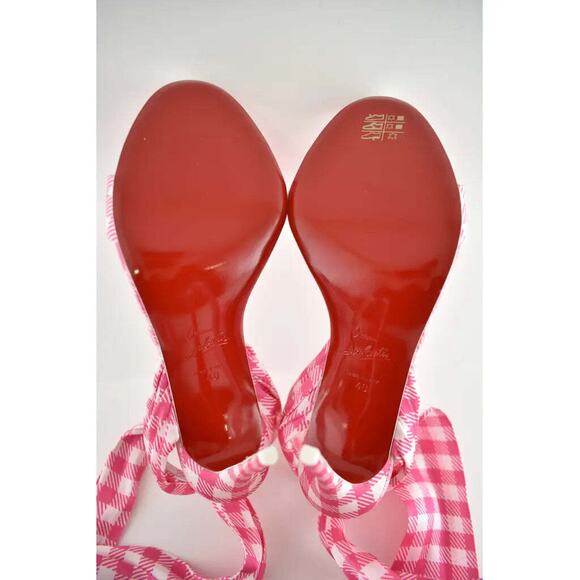 Christian Louboutin Sandale Du Desert 100 Pink White Lace Up Sandal Heel Pump 40 - Picture 12 of 12